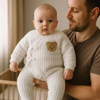 Barboteuse blanc avec ourson - Monde à maman