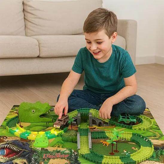 Circuit voiture et dinosaure - Monde à maman