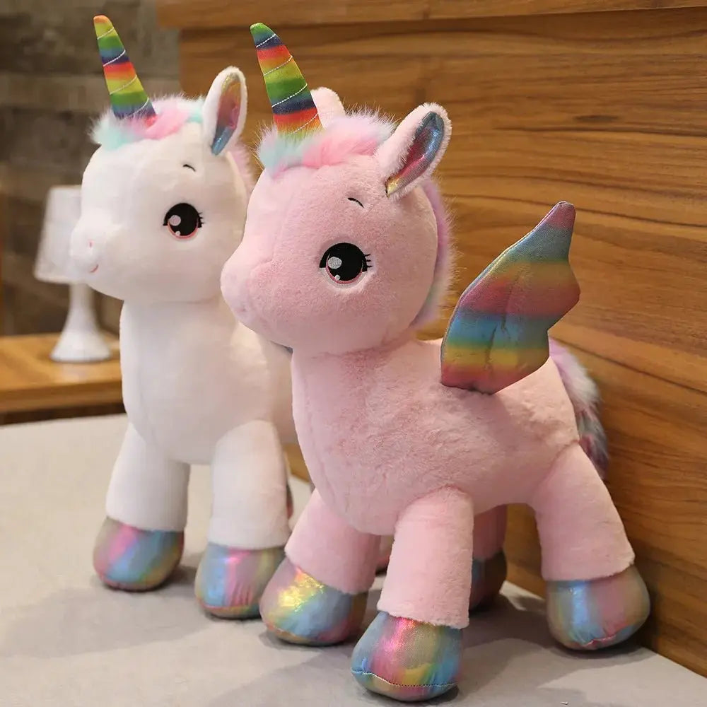 Peluche licorne arc-en-ciel détail corne dorée – Monde à maman