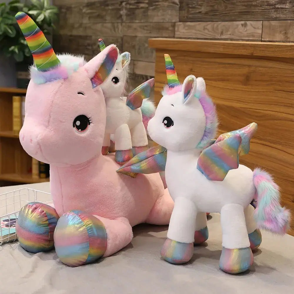 Peluche licorne arc-en-ciel crinière multicolore – Monde à maman
