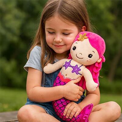 Poupée de chiffon sirène colorée visage brodé – Monde à maman
