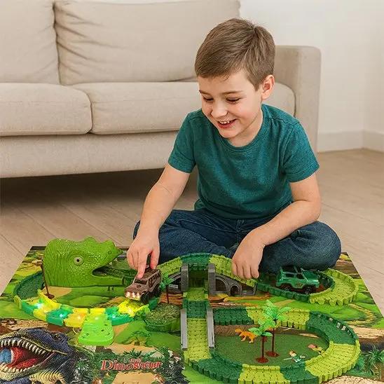 Circuit voiture et dinosaure - Monde à maman