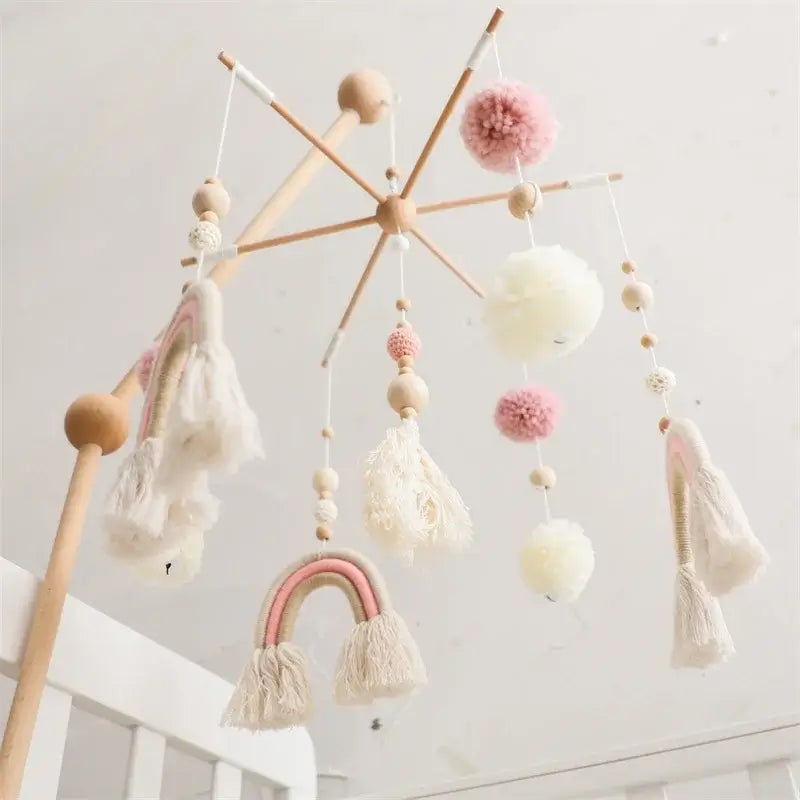 Mobile Bébé | Arc-en-Ciel en Bois Naturel Bohème - Monde à maman
