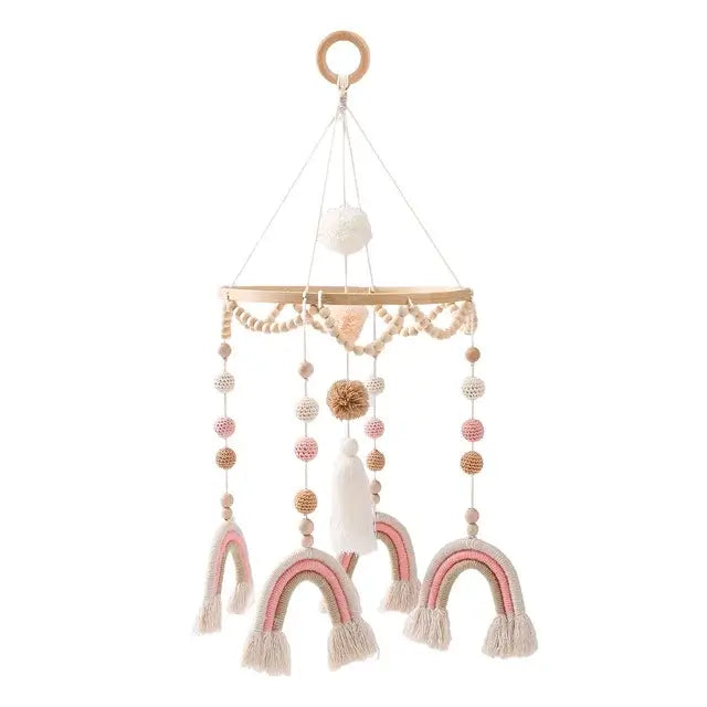 Mobile Bébé | Arc-en-Ciel en Bois Naturel Bohème - Monde à maman