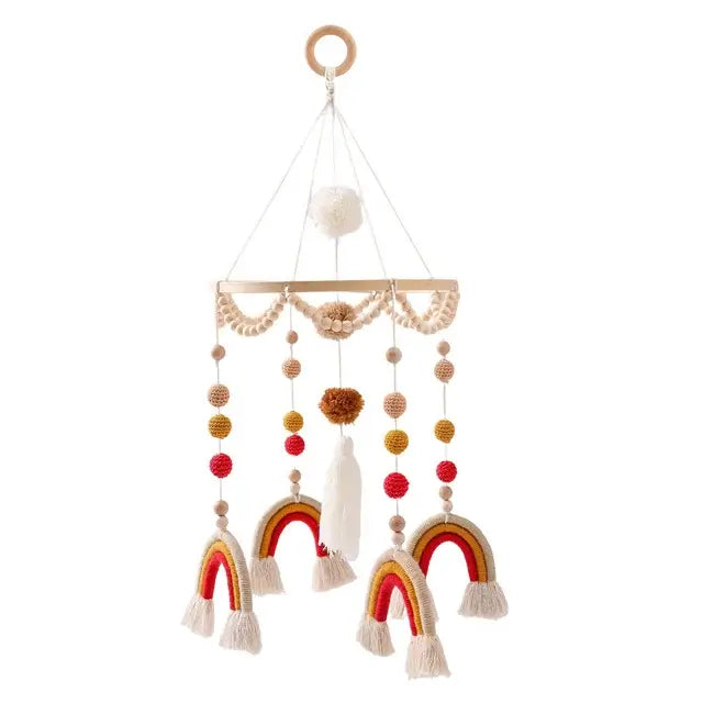 Mobile Bébé | Arc-en-Ciel en Bois Naturel Bohème - Monde à maman