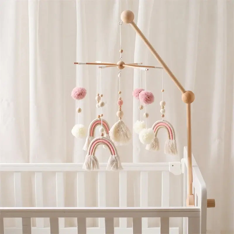 Mobile Bébé | Arc-en-Ciel en Bois Naturel Bohème - Monde à maman