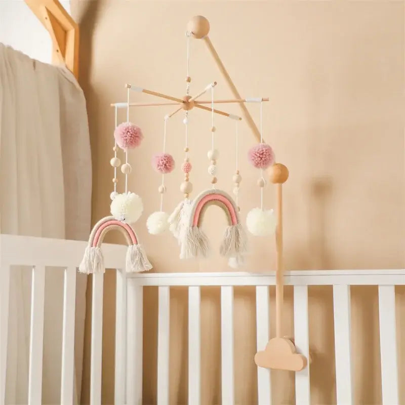 Mobile Bébé | Arc-en-Ciel en Bois Naturel Bohème - Monde à maman