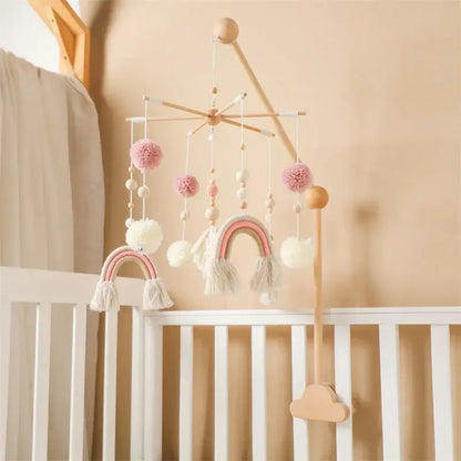 Mobile Bébé | Arc-en-Ciel en Bois Naturel Bohème - Monde à maman
