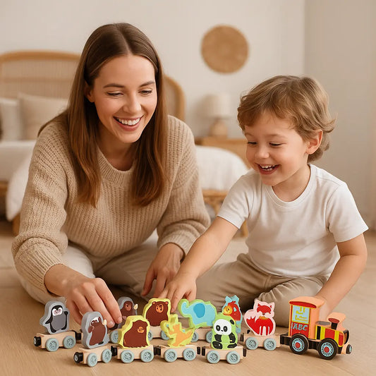 Train magnétique en bois - Monde à maman